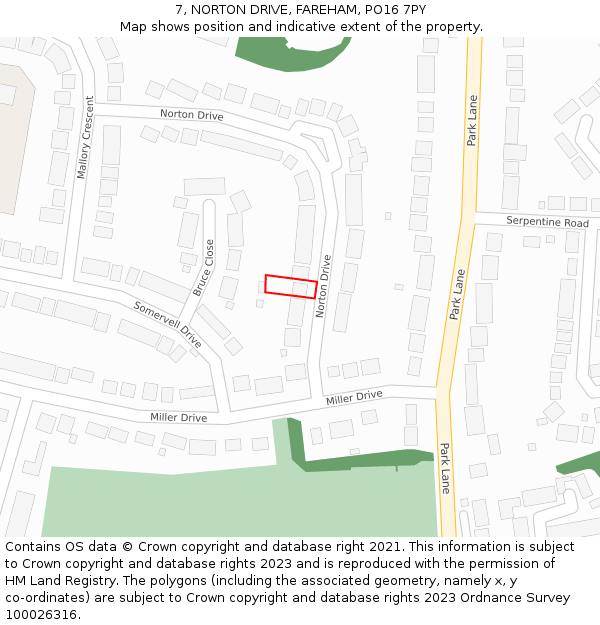 7, NORTON DRIVE, FAREHAM, PO16 7PY: Location map and indicative extent of plot
