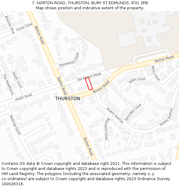 7, NORTON ROAD, THURSTON, BURY ST EDMUNDS, IP31 3PB: Location map and indicative extent of plot