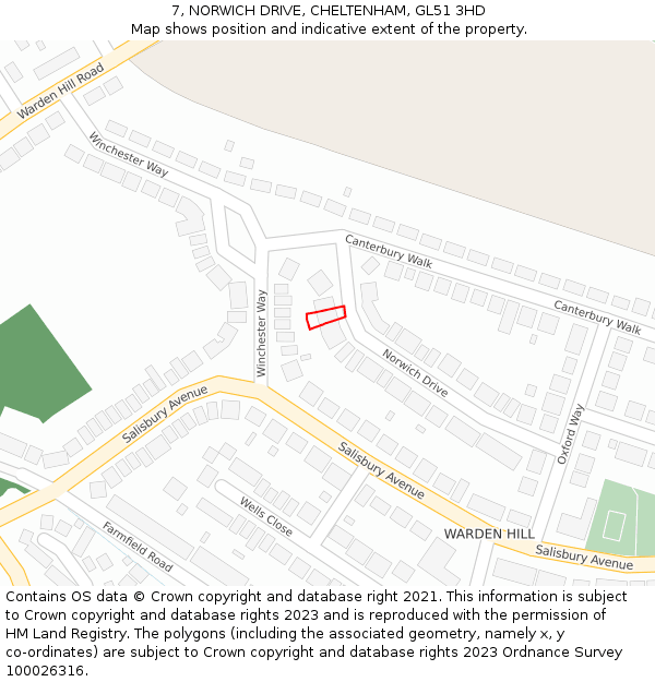 7, NORWICH DRIVE, CHELTENHAM, GL51 3HD: Location map and indicative extent of plot