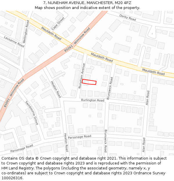 7, NUNEHAM AVENUE, MANCHESTER, M20 4PZ: Location map and indicative extent of plot