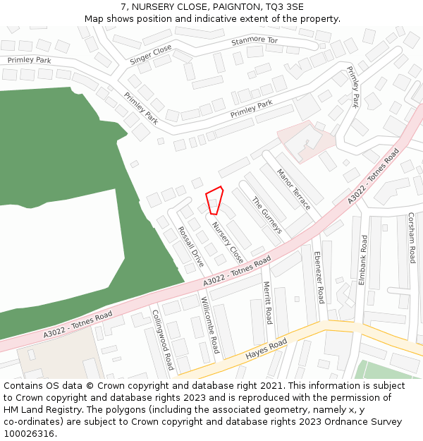 7, NURSERY CLOSE, PAIGNTON, TQ3 3SE: Location map and indicative extent of plot