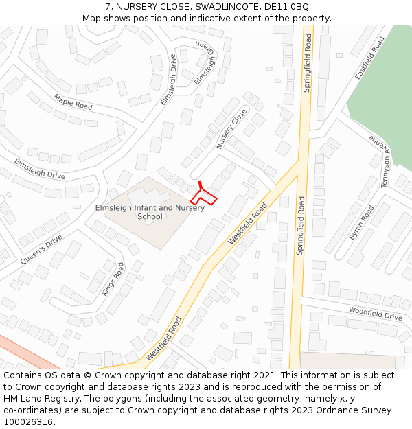 7, NURSERY CLOSE, SWADLINCOTE, DE11 0BQ: Location map and indicative extent of plot