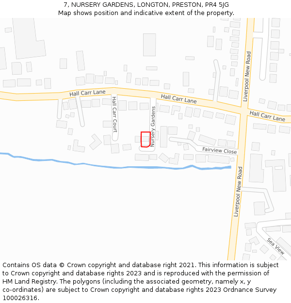 7, NURSERY GARDENS, LONGTON, PRESTON, PR4 5JG: Location map and indicative extent of plot