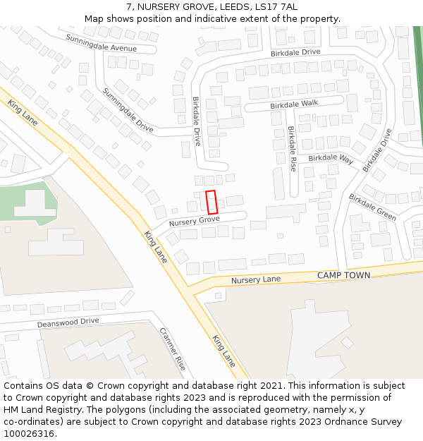 7, NURSERY GROVE, LEEDS, LS17 7AL: Location map and indicative extent of plot