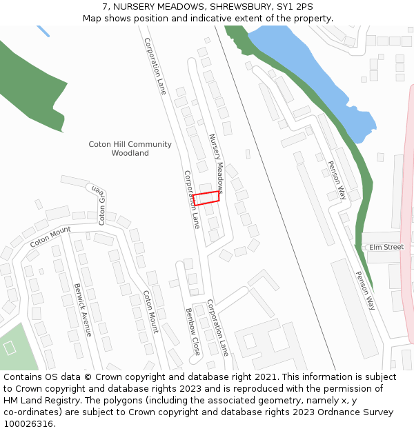 7, NURSERY MEADOWS, SHREWSBURY, SY1 2PS: Location map and indicative extent of plot