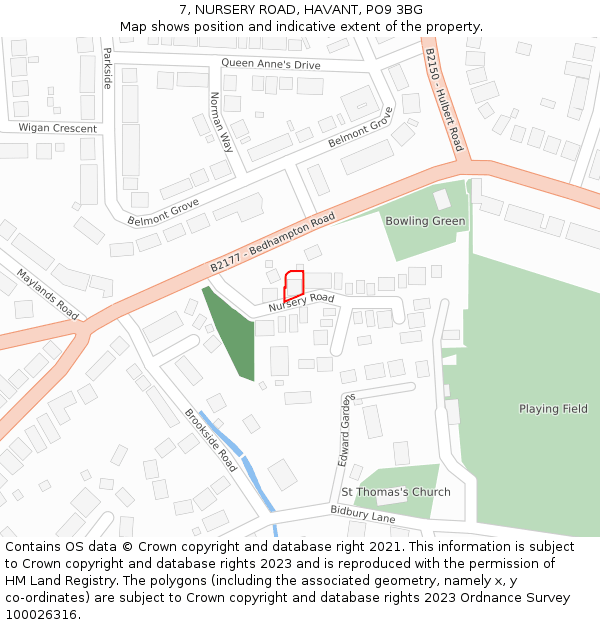 7, NURSERY ROAD, HAVANT, PO9 3BG: Location map and indicative extent of plot