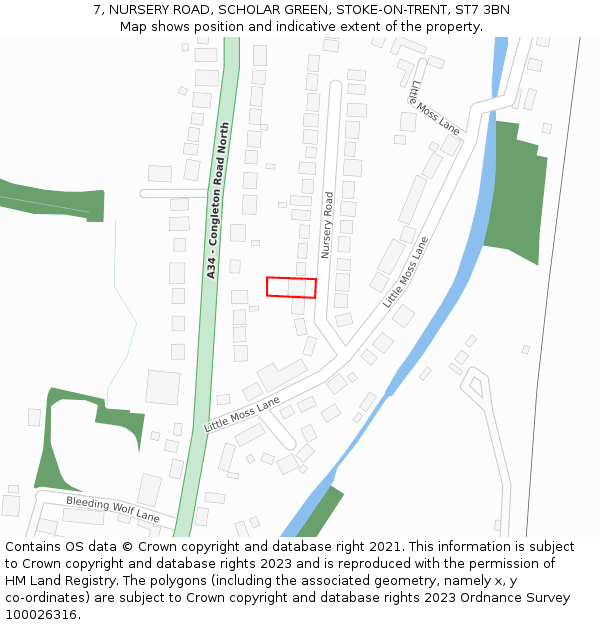 7, NURSERY ROAD, SCHOLAR GREEN, STOKE-ON-TRENT, ST7 3BN: Location map and indicative extent of plot