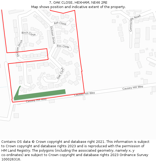 7, OAK CLOSE, HEXHAM, NE46 2RE: Location map and indicative extent of plot