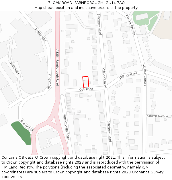 7, OAK ROAD, FARNBOROUGH, GU14 7AQ: Location map and indicative extent of plot