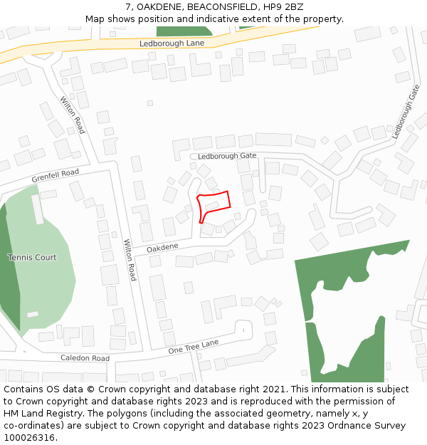 7, OAKDENE, BEACONSFIELD, HP9 2BZ: Location map and indicative extent of plot