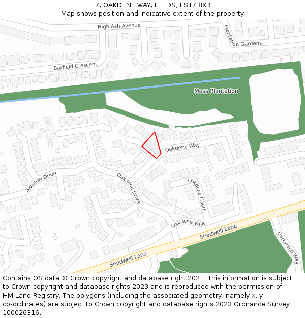 7, OAKDENE WAY, LEEDS, LS17 8XR: Location map and indicative extent of plot