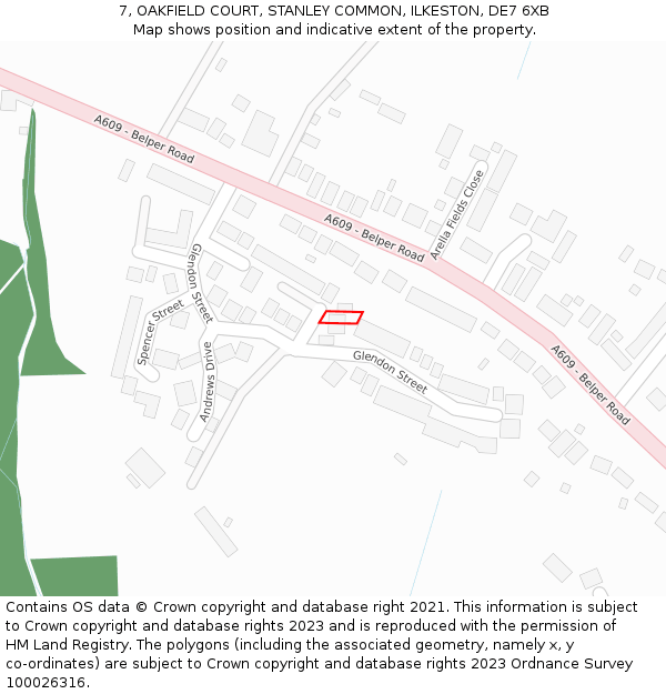 7, OAKFIELD COURT, STANLEY COMMON, ILKESTON, DE7 6XB: Location map and indicative extent of plot