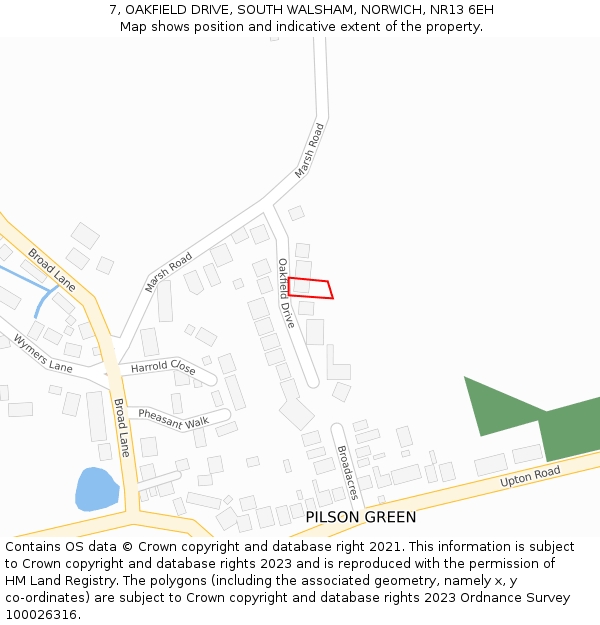 7, OAKFIELD DRIVE, SOUTH WALSHAM, NORWICH, NR13 6EH: Location map and indicative extent of plot