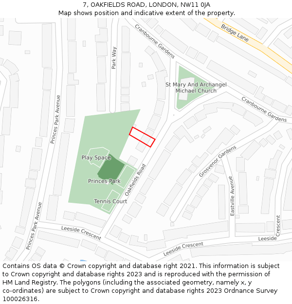 7, OAKFIELDS ROAD, LONDON, NW11 0JA: Location map and indicative extent of plot