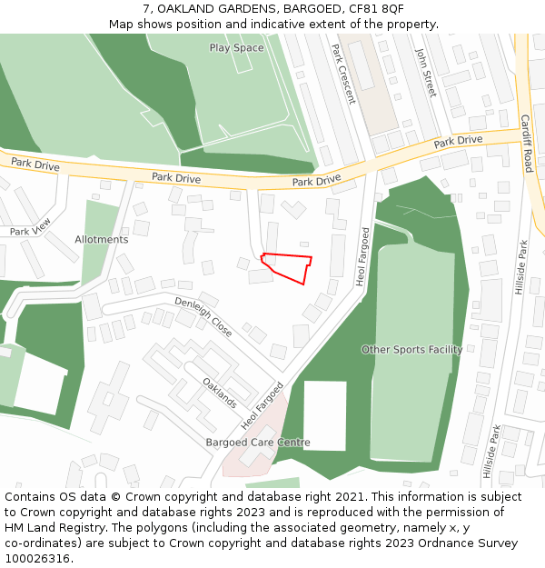 7, OAKLAND GARDENS, BARGOED, CF81 8QF: Location map and indicative extent of plot