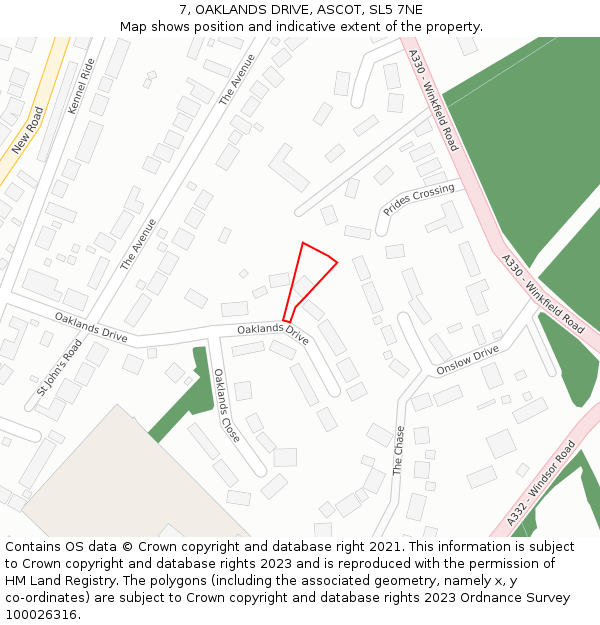 7, OAKLANDS DRIVE, ASCOT, SL5 7NE: Location map and indicative extent of plot