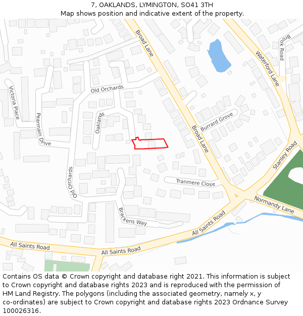 7, OAKLANDS, LYMINGTON, SO41 3TH: Location map and indicative extent of plot