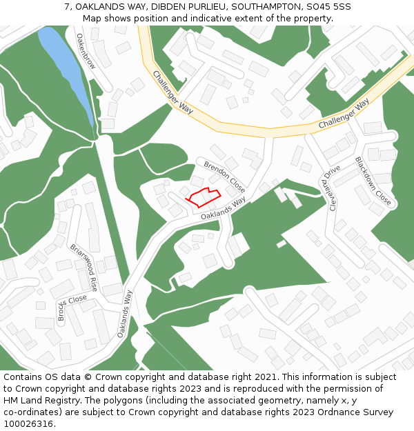 7, OAKLANDS WAY, DIBDEN PURLIEU, SOUTHAMPTON, SO45 5SS: Location map and indicative extent of plot