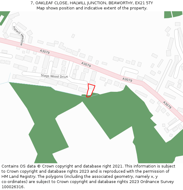 7, OAKLEAF CLOSE, HALWILL JUNCTION, BEAWORTHY, EX21 5TY: Location map and indicative extent of plot
