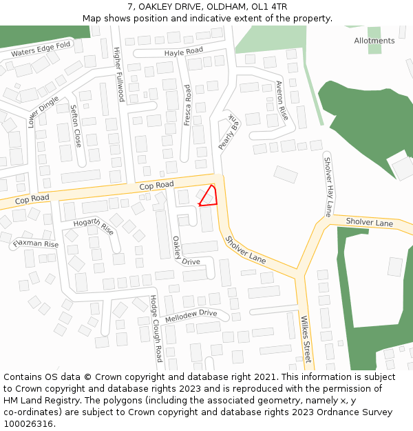 7, OAKLEY DRIVE, OLDHAM, OL1 4TR: Location map and indicative extent of plot