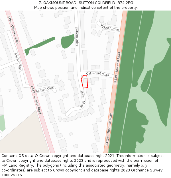 7, OAKMOUNT ROAD, SUTTON COLDFIELD, B74 2EG: Location map and indicative extent of plot