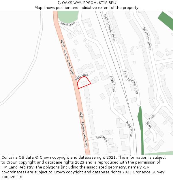 7, OAKS WAY, EPSOM, KT18 5PU: Location map and indicative extent of plot