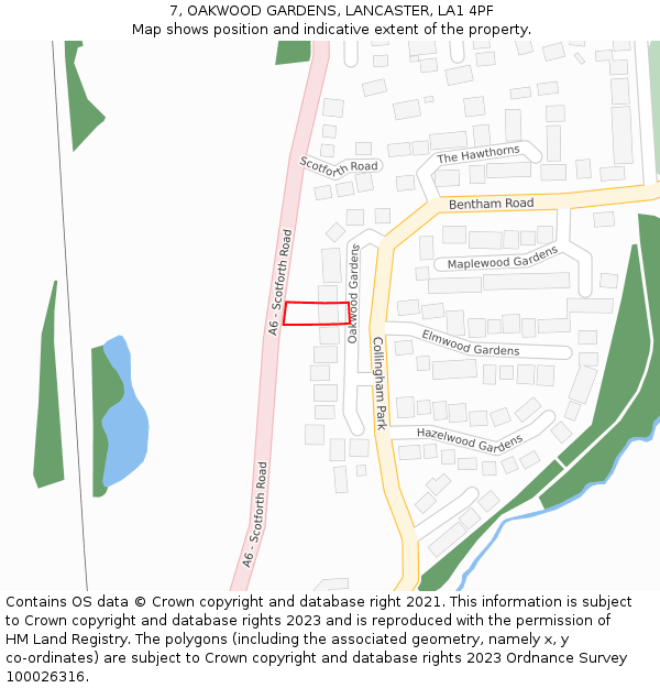 7, OAKWOOD GARDENS, LANCASTER, LA1 4PF: Location map and indicative extent of plot