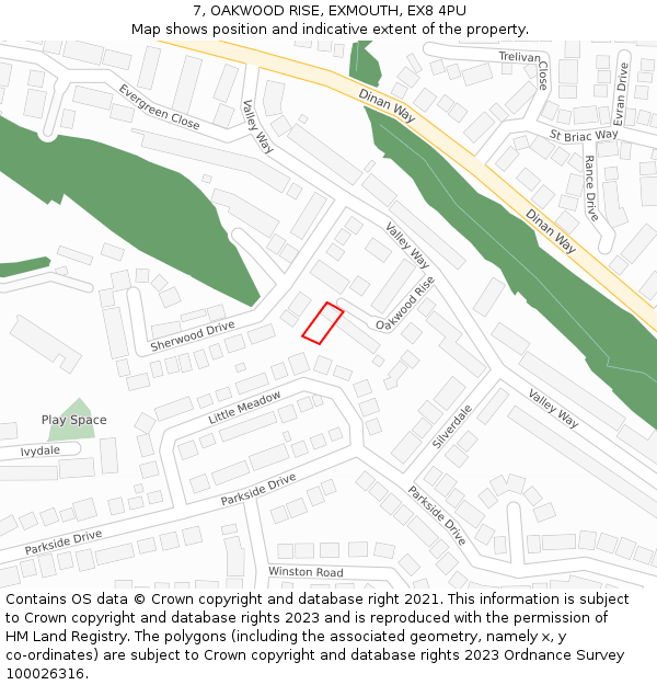 7, OAKWOOD RISE, EXMOUTH, EX8 4PU: Location map and indicative extent of plot