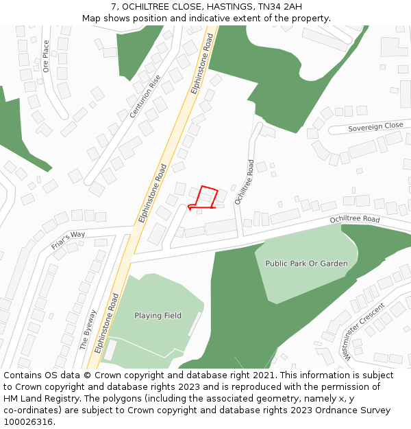 7, OCHILTREE CLOSE, HASTINGS, TN34 2AH: Location map and indicative extent of plot