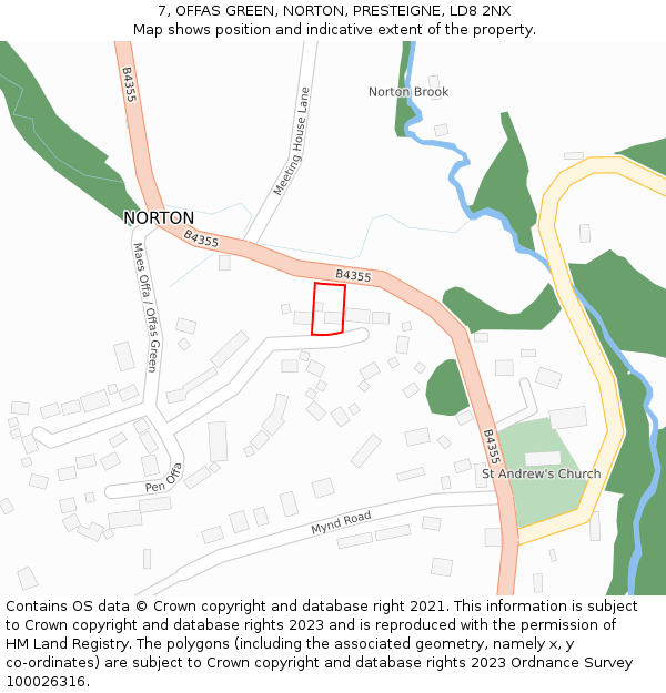 7, OFFAS GREEN, NORTON, PRESTEIGNE, LD8 2NX: Location map and indicative extent of plot