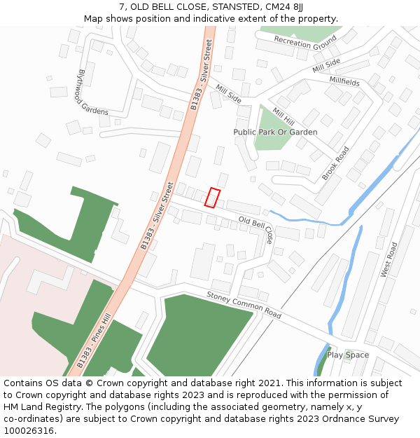 7, OLD BELL CLOSE, STANSTED, CM24 8JJ: Location map and indicative extent of plot