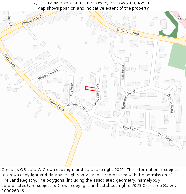 7, OLD FARM ROAD, NETHER STOWEY, BRIDGWATER, TA5 1PE: Location map and indicative extent of plot