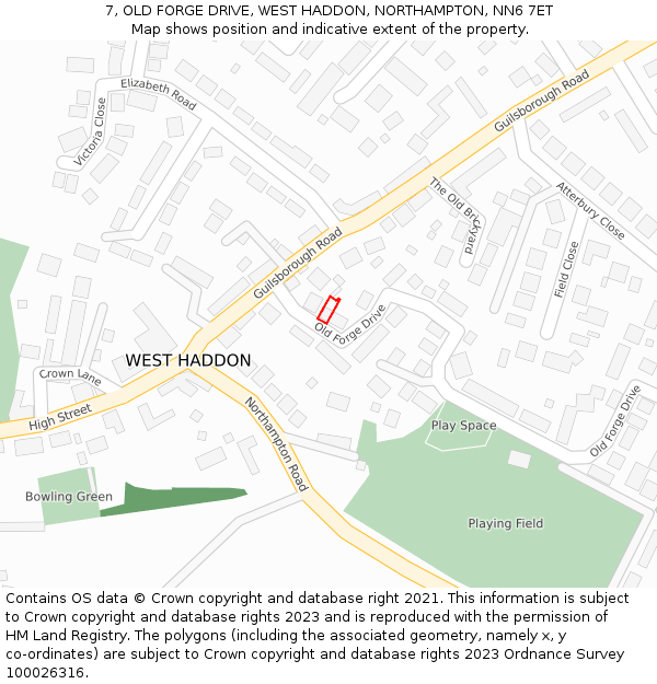 7, OLD FORGE DRIVE, WEST HADDON, NORTHAMPTON, NN6 7ET: Location map and indicative extent of plot