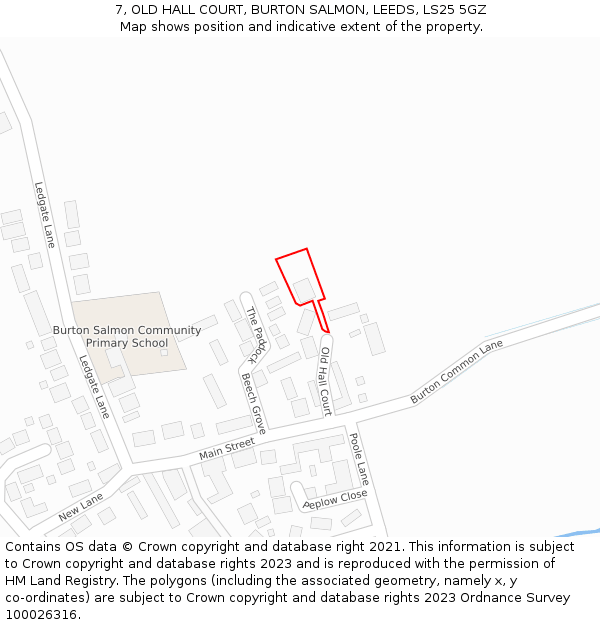 7, OLD HALL COURT, BURTON SALMON, LEEDS, LS25 5GZ: Location map and indicative extent of plot
