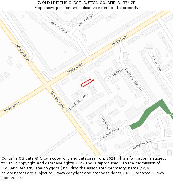 7, OLD LINDENS CLOSE, SUTTON COLDFIELD, B74 2EJ: Location map and indicative extent of plot