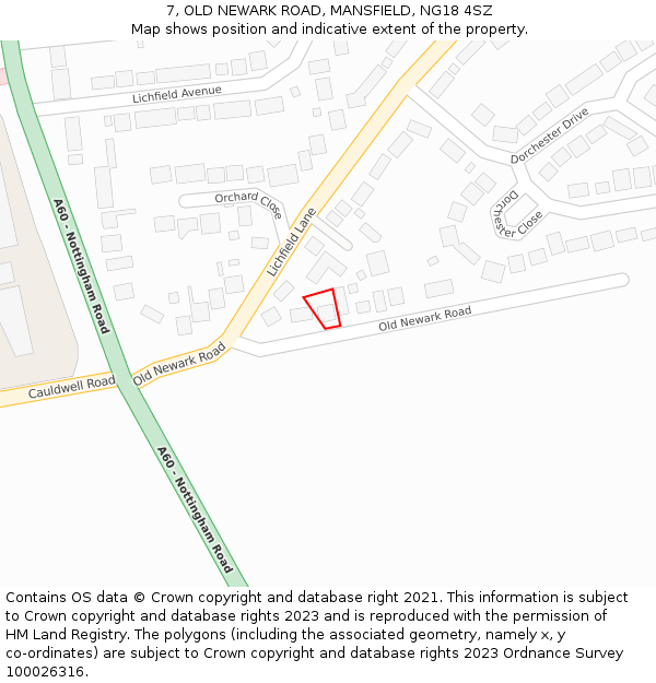 7, OLD NEWARK ROAD, MANSFIELD, NG18 4SZ: Location map and indicative extent of plot