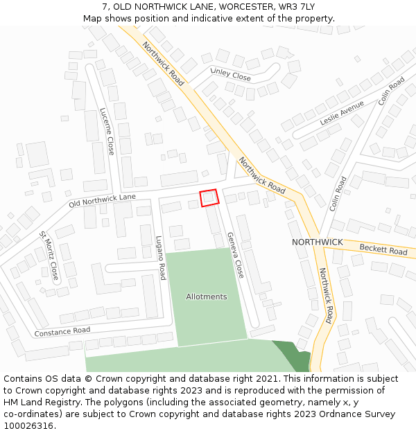 7, OLD NORTHWICK LANE, WORCESTER, WR3 7LY: Location map and indicative extent of plot