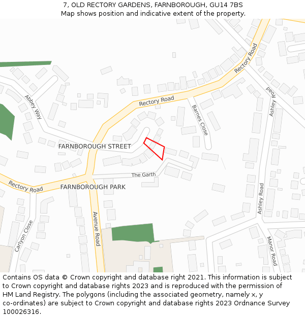 7, OLD RECTORY GARDENS, FARNBOROUGH, GU14 7BS: Location map and indicative extent of plot