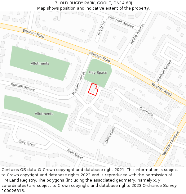 7, OLD RUGBY PARK, GOOLE, DN14 6BJ: Location map and indicative extent of plot