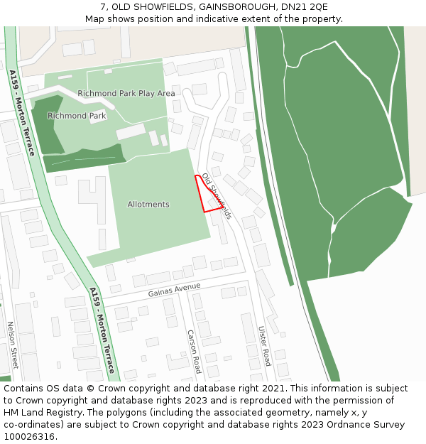 7, OLD SHOWFIELDS, GAINSBOROUGH, DN21 2QE: Location map and indicative extent of plot