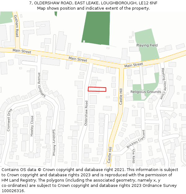 7, OLDERSHAW ROAD, EAST LEAKE, LOUGHBOROUGH, LE12 6NF: Location map and indicative extent of plot