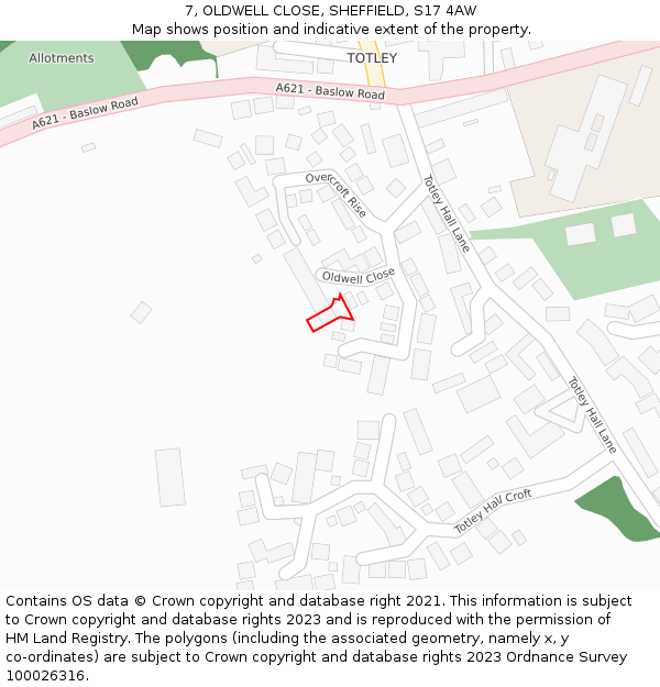7, OLDWELL CLOSE, SHEFFIELD, S17 4AW: Location map and indicative extent of plot