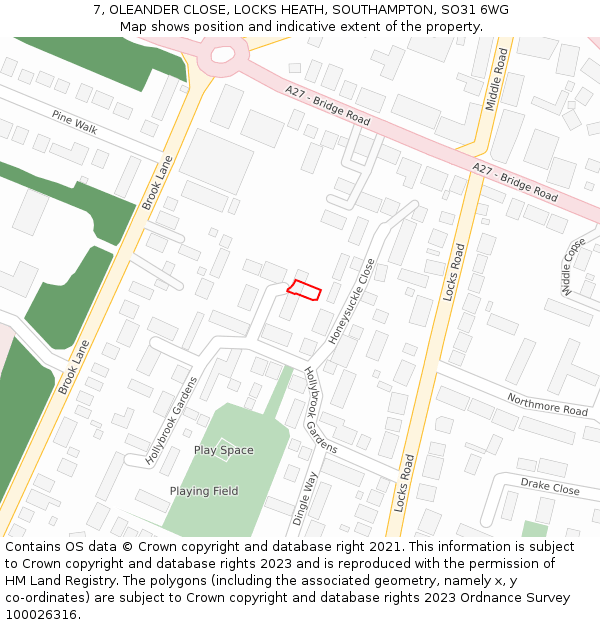 7, OLEANDER CLOSE, LOCKS HEATH, SOUTHAMPTON, SO31 6WG: Location map and indicative extent of plot