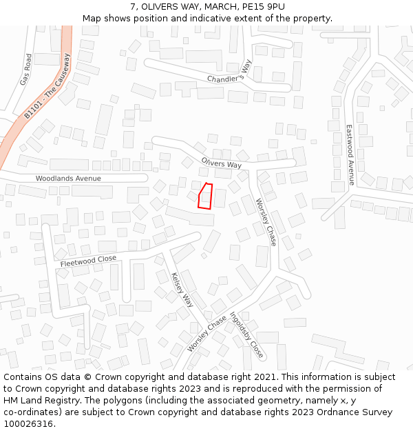 7, OLIVERS WAY, MARCH, PE15 9PU: Location map and indicative extent of plot