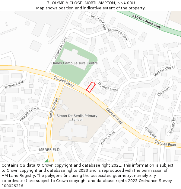 7, OLYMPIA CLOSE, NORTHAMPTON, NN4 0RU: Location map and indicative extent of plot