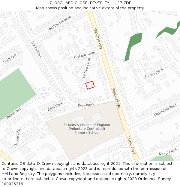 7, ORCHARD CLOSE, BEVERLEY, HU17 7DF: Location map and indicative extent of plot