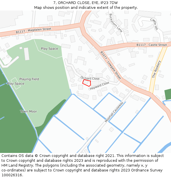 7, ORCHARD CLOSE, EYE, IP23 7DW: Location map and indicative extent of plot