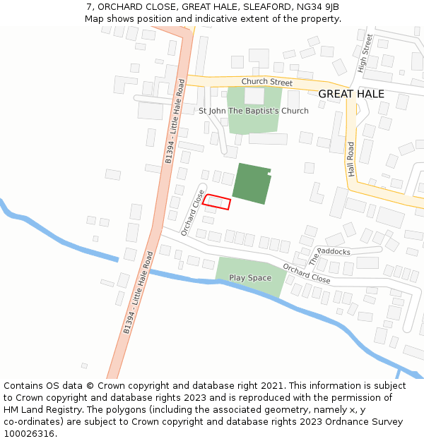 7, ORCHARD CLOSE, GREAT HALE, SLEAFORD, NG34 9JB: Location map and indicative extent of plot