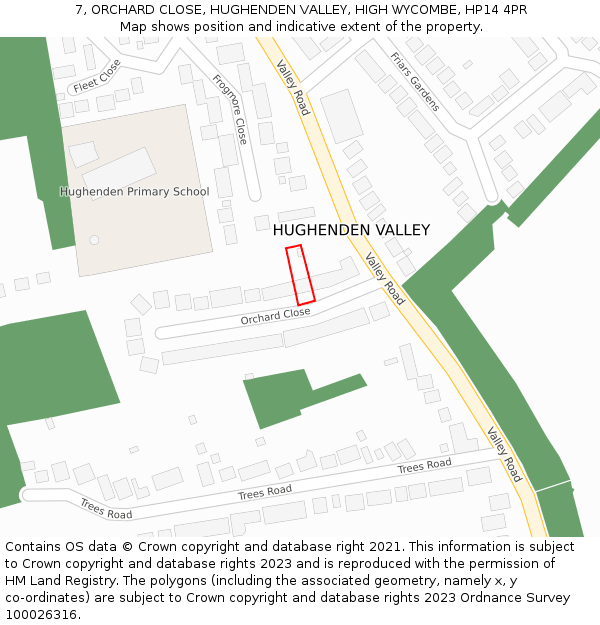 7, ORCHARD CLOSE, HUGHENDEN VALLEY, HIGH WYCOMBE, HP14 4PR: Location map and indicative extent of plot