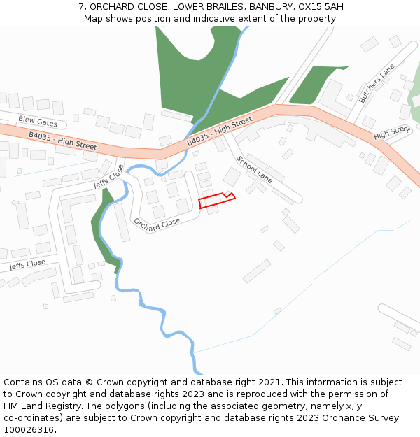 7, ORCHARD CLOSE, LOWER BRAILES, BANBURY, OX15 5AH: Location map and indicative extent of plot